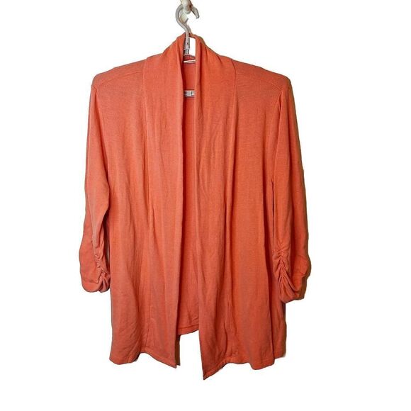 Cato‎ Woman Size 22/24W Open Front Cardigan Peach Ruched Swing Asymmetrical Knit - Picture 1 of 7